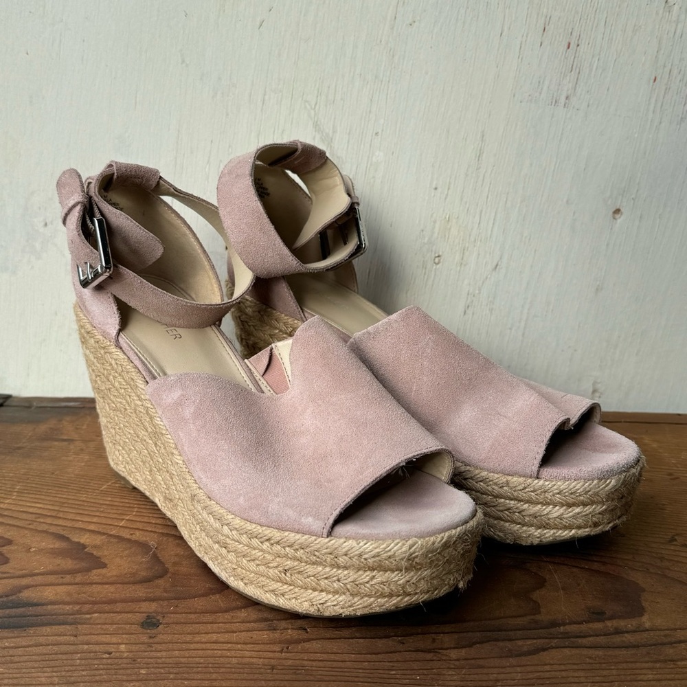 Marc fisher // pink suede espadrilles wedge high heels size 9 mpm